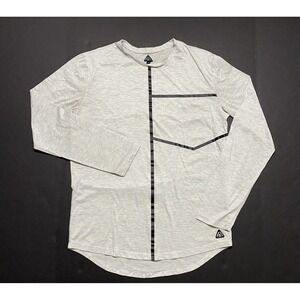 American Stitch Mens T Shirt Size S Heathered Gray Striped Black Long Sleeve Log